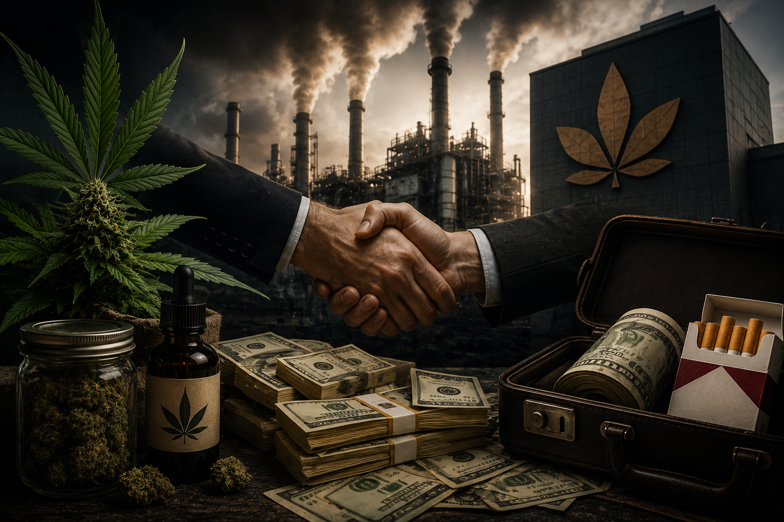 Immagine a scopo illustrativo che rappresenza la big tabacco che investe in cananbis